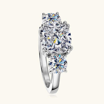 Dazzling 3 Stone 3.5CTTW Cushion & Round Cut Moissanite Diamonds 925 Silver Engagement Wedding Rings For Women